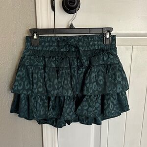 Green Leopard Print Ruffle Skirt